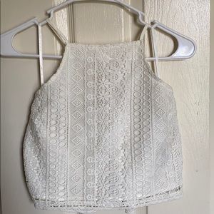 Cream Halter Crop Top with Lace overlay